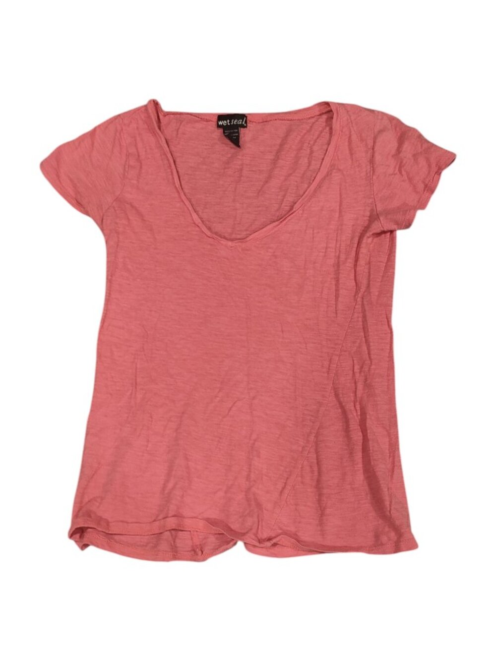 Wet Seal Pink Short Sleeve V-Neck T-shirt Y2K Sheer Size Medium